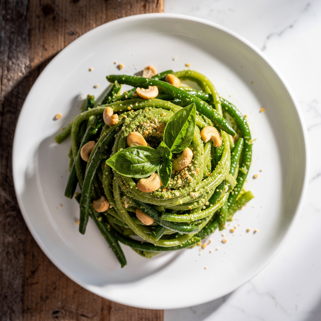 Green Bean Pasta with Cashew Pesto
