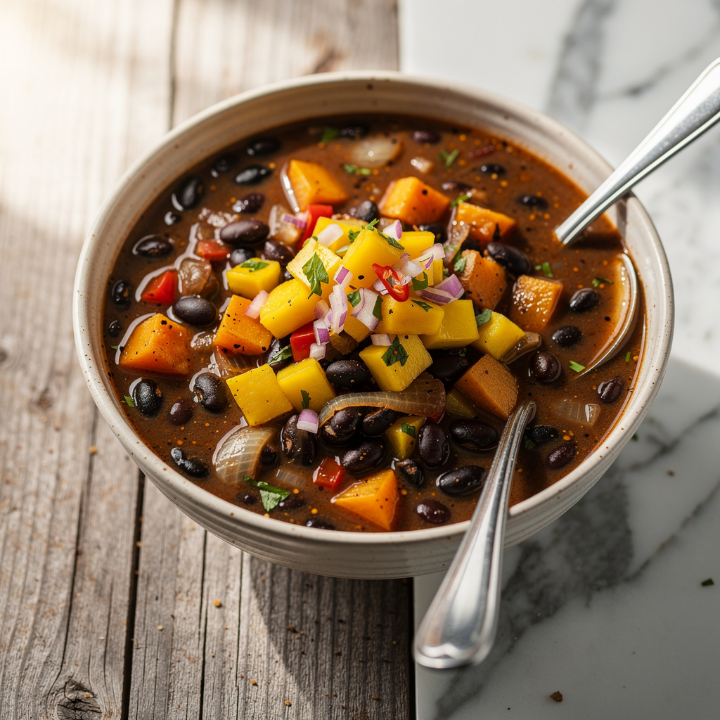 Jerk Black Bean Soup with Mango Salsa