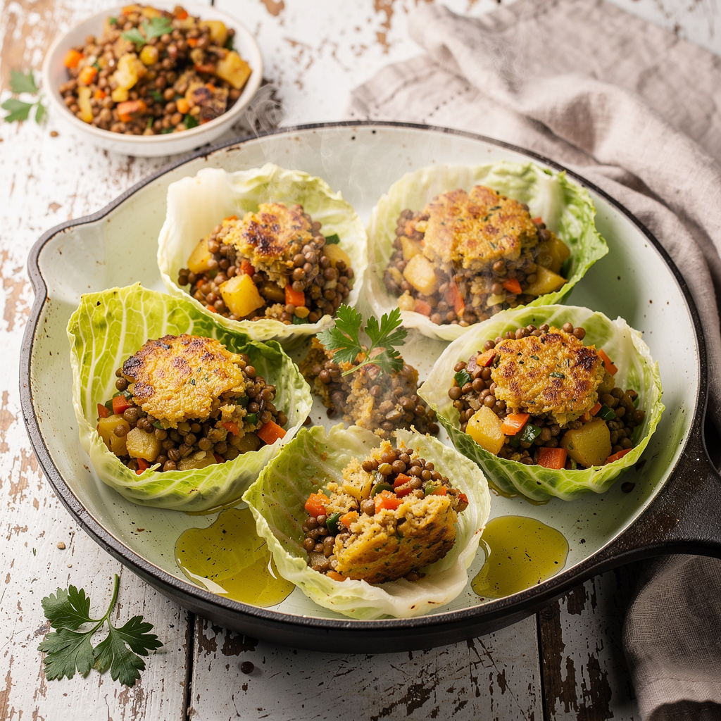 Lebanese Lentil Burgers in Cabbage Pockets