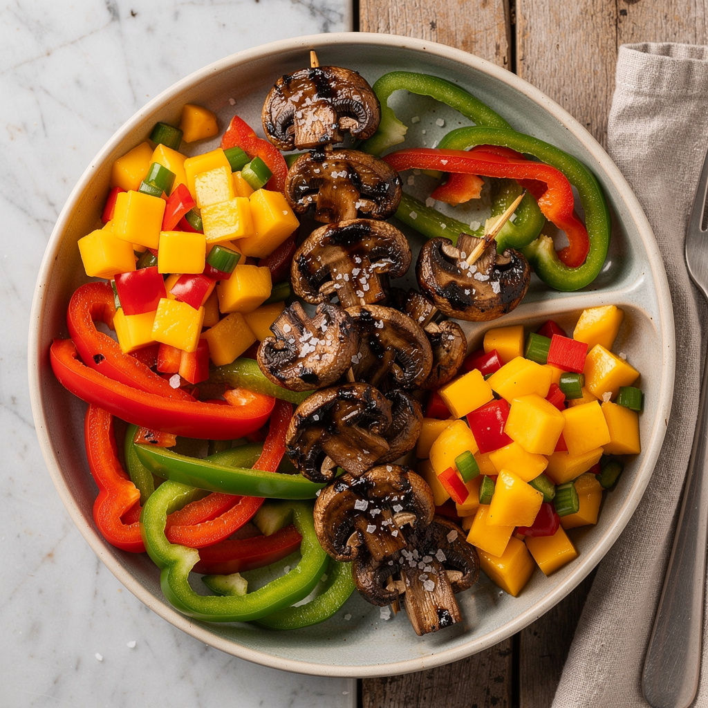 Spicy Jerk Mushroom Kabobs with Mango Salsa