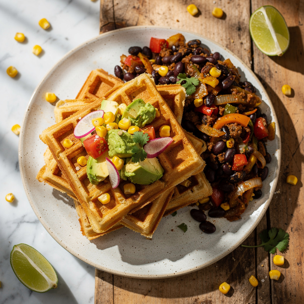 Tamales-Inspired Waffles with Black Bean Hash
