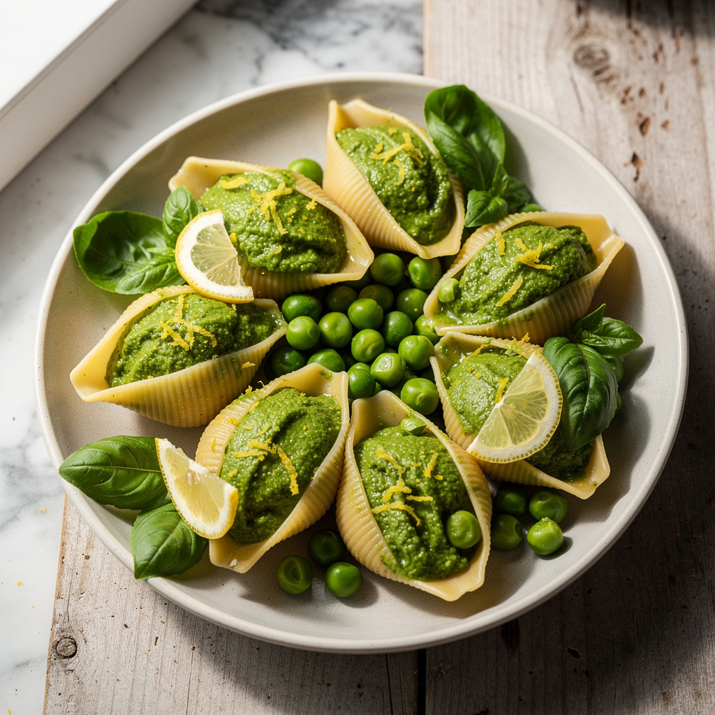 Vegan Pesto Stuffed Shells (with Split Peas!)