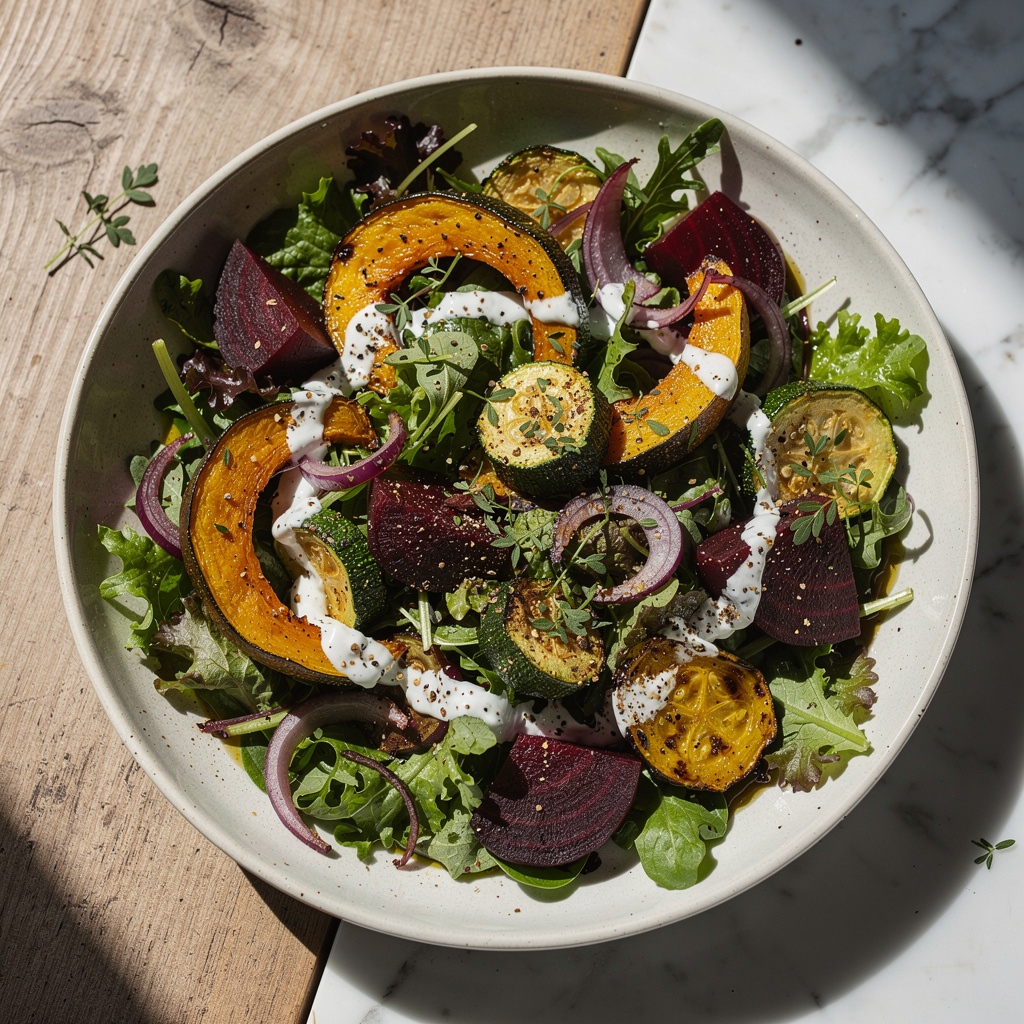 Roast Vegetable Salad with Yogurt Dressing