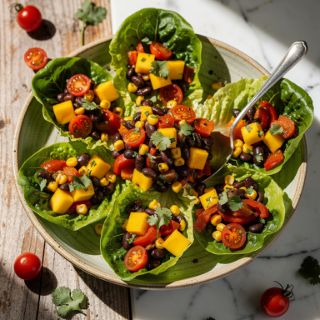 Black Bean, Corn, and Roasted Red Pepper Lettuce Cups