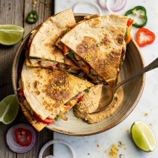 Caramelized Onion & Pepper Vegan Quesadillas