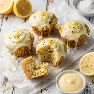 Coconut Flour Lemon Poppy Seed Muffins with Creamy Lemon Icing