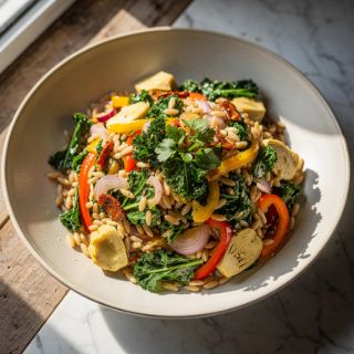 Orzo Salad with Kale Ribs