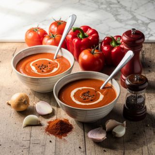 Roasted Red Pepper and Tomato Bisque for Two