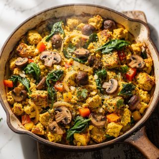 Scrambled Tofu Casserole with Mushrooms and Spinach