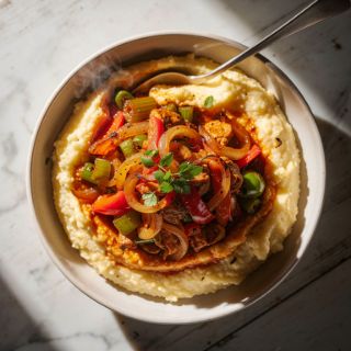 Spicy Cajun Hash on Grits